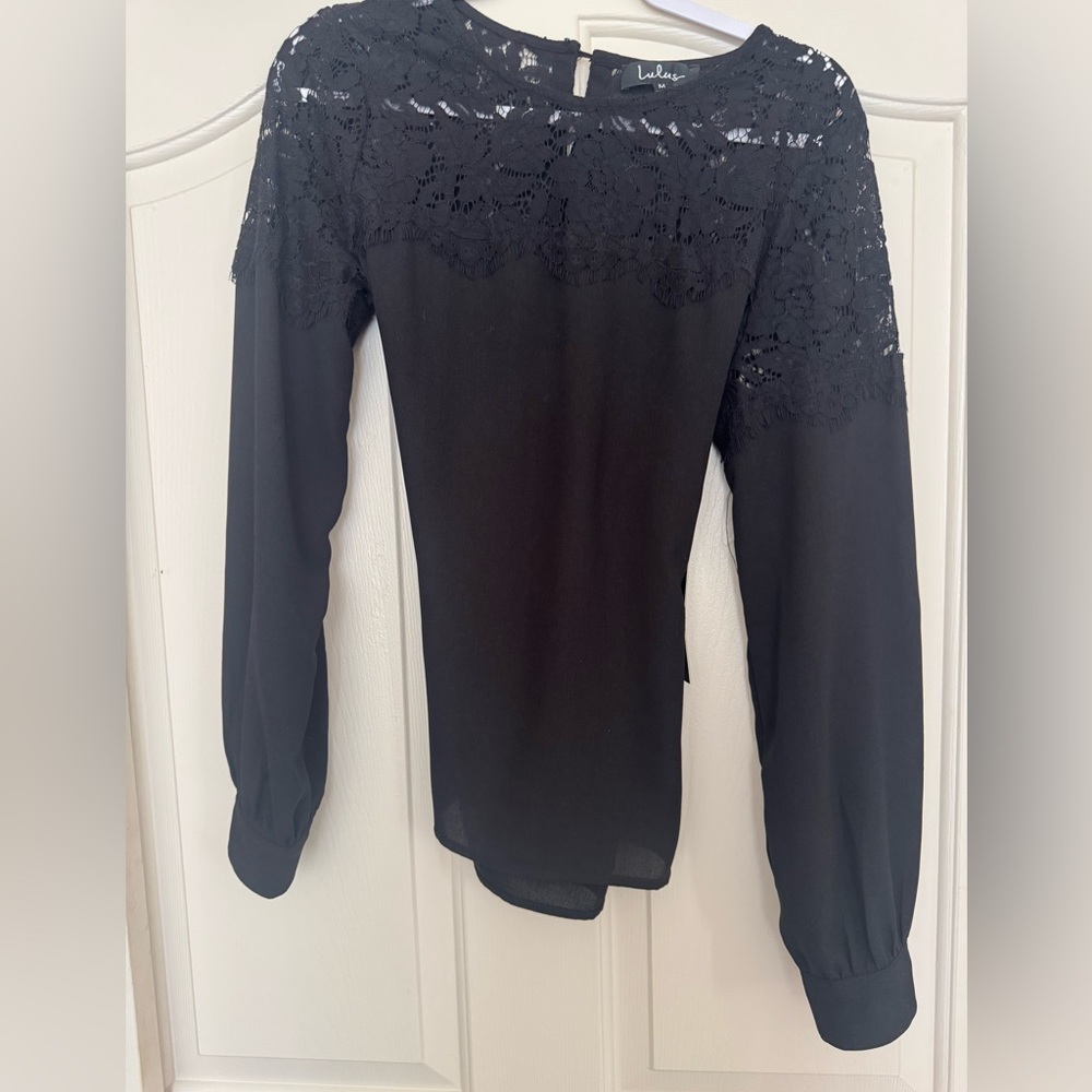 Lulu's Black Lace Detail Casual Button Down Shirt
